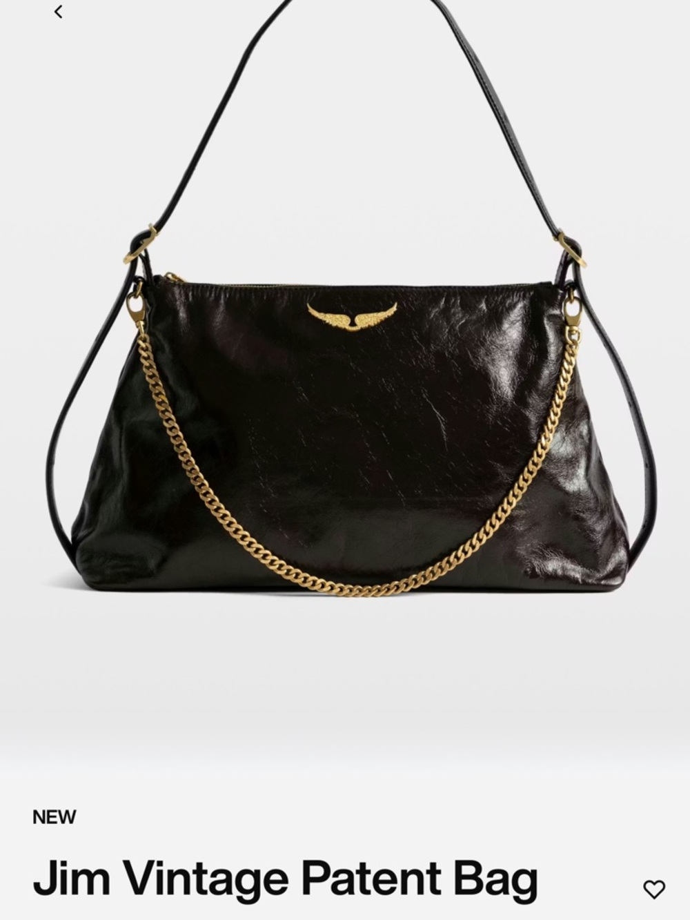 Zadig & Voltaire Black Patent Shoulder Bag with Gold Chain